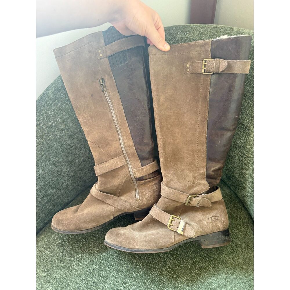 UGG Australia Cydnee Brown Suede & Leather Tall Riding Boots - Size 9